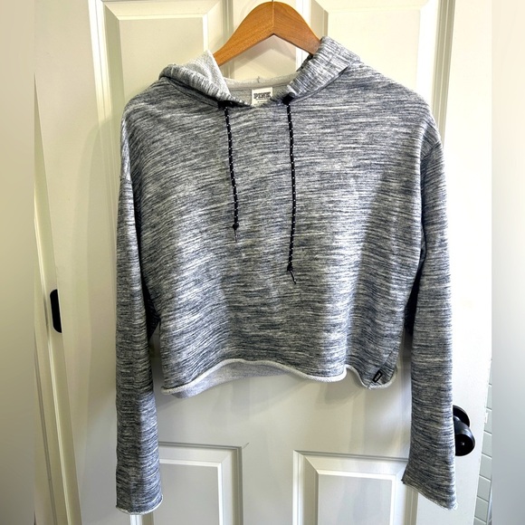 EUC Victoria’s Secret PINK grey space dye cropped hoodie, size M. Back cutout - Picture 1 of 13
